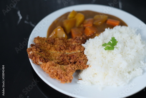 Chicken tonkatsu curry with rice. food concept. selective focus.
