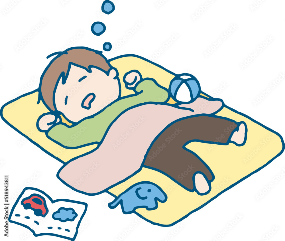 Fototapeta premium 昼寝をする男の子のイラスト