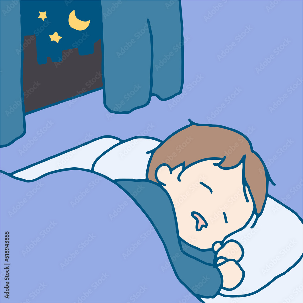 夜に眠りにつく男の子のイラスト Stock Vector | Adobe Stock