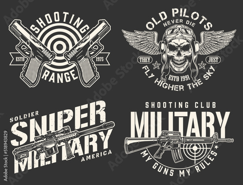 Military set monochrome vintage logotype