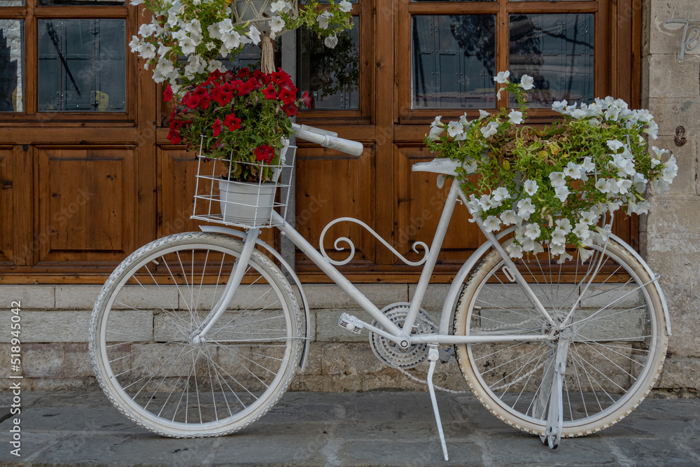 Gjirokaster, Albania A decorative bicycle at a restaurant in the old bazaar.