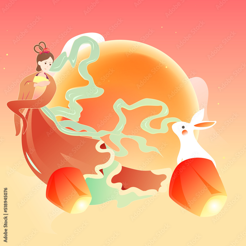 Mid-autumn festival on August 15th, Chinese mythology story Chang'e ...