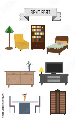 Furniture vector set isolated on white background. Furnishing concept graphic resources.