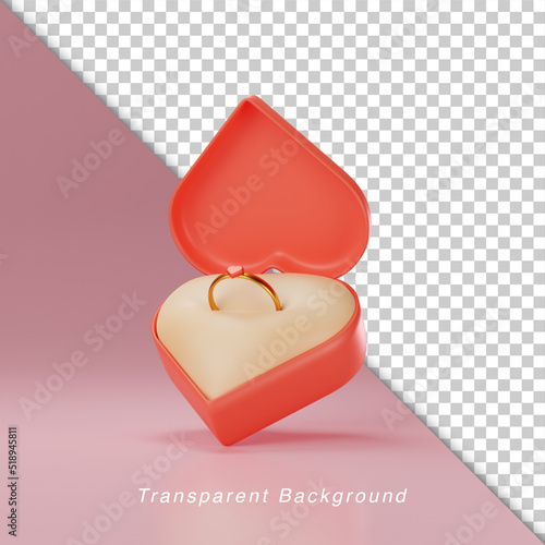 3d Illustration Heart shape ring box for valentine
