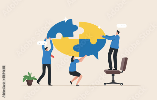 Teamwork puzzle. Work together to solve problems as a team. Brainstorming ideas to find solutions to problems. Team of businessmen solve puzzles.