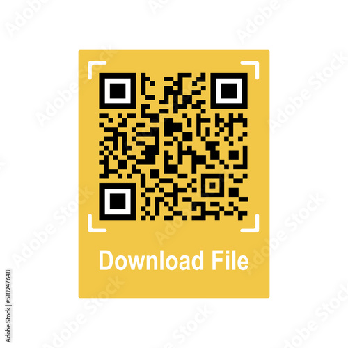 Qrcode for download file. Mobile QR code the link security for phone scan. Download sign. Vector isolated illustration.