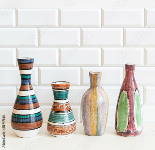 Murais de parede Mid-century modern design ceramic vase set isolated