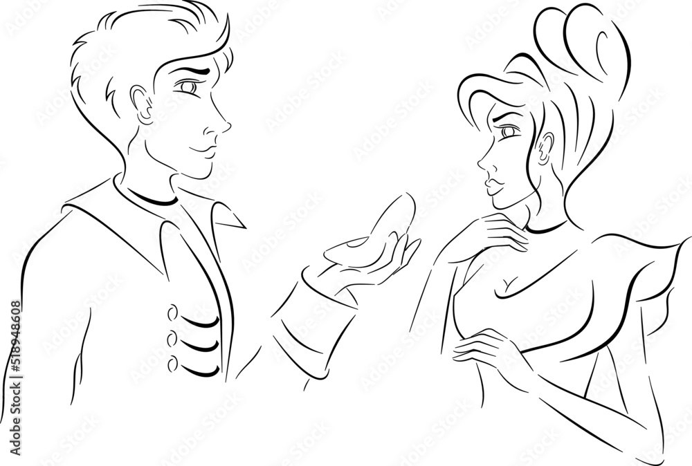 cinderella and prince, with a crystal slipper in their hands cinderella and prince, with a crystal slipper in their hands