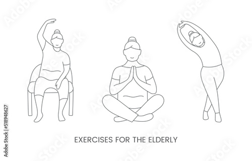 Exercises for the elderly, vector line icon.