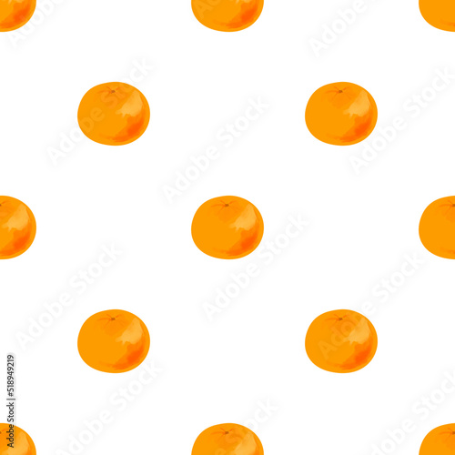 Seamless pattern with iIllustration a tangerine on a white background