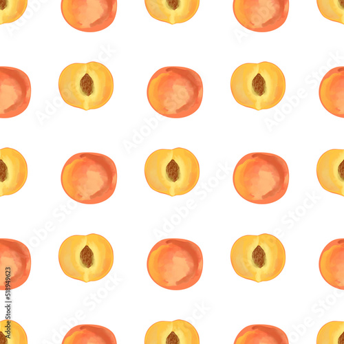 Seamless pattern with illustration of peaches on a white background