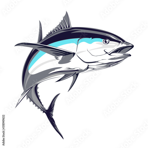 Tuna fishing logo. Unique and fresh tuna jumping.Fish on a white background