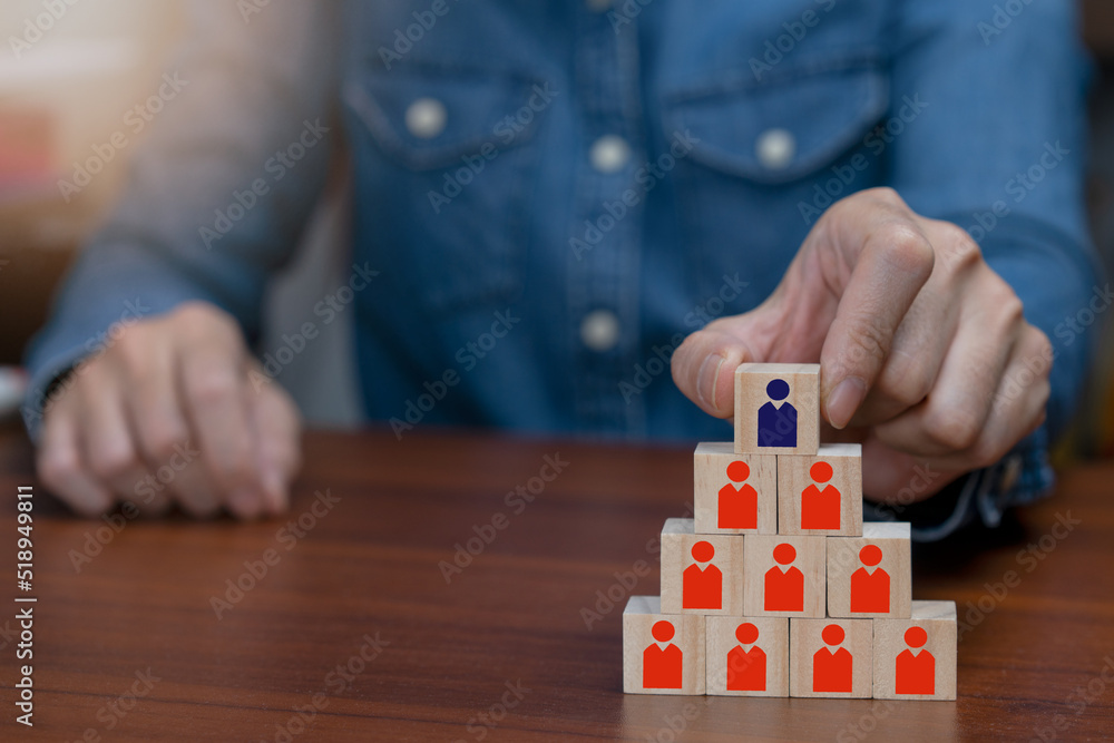 Woman choose leader to success for business online. Wooden cube on table Woman choose leader to success for business online. Wooden cube on table