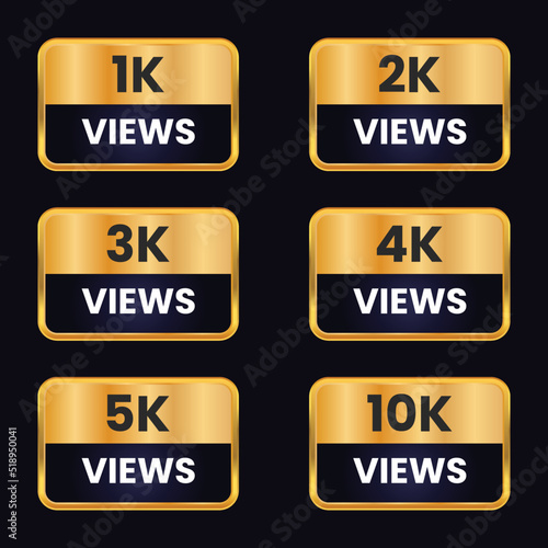 golden color 1k views to 10k views celebration banner set vector, 10k plus views sticker