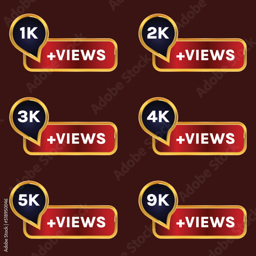 1k views to 9k views celebration banner set vector, 9k plus views sticker photo