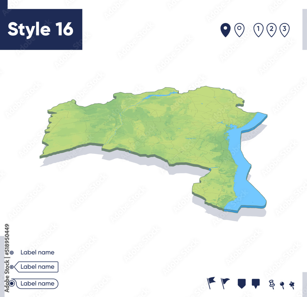 Fototapeta premium Bahia, Brazil - map with shaded relief, land cover, rivers, mountains. Biome map with shadow.