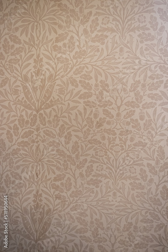 vintage wallpaper with flowers. 唐草模様のある金色の壁紙の背景テクスチャー