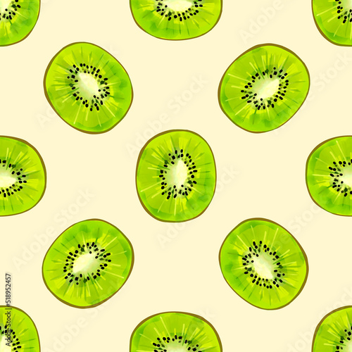 Seamless pattern with illustration of kiwi slices on a light background