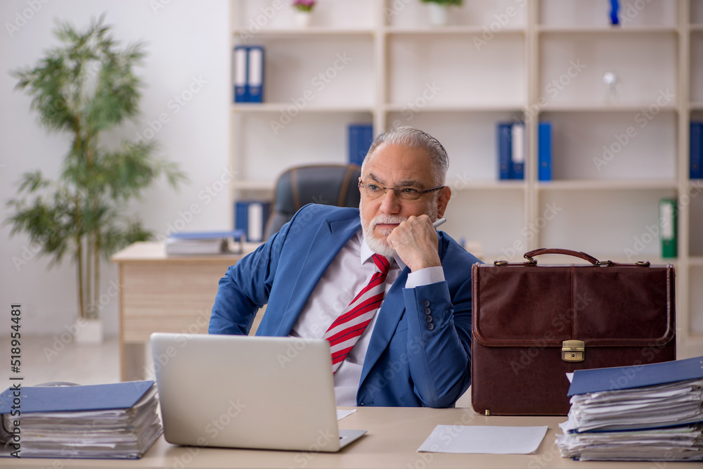 Old male employee working in the office Old male employee working in the office