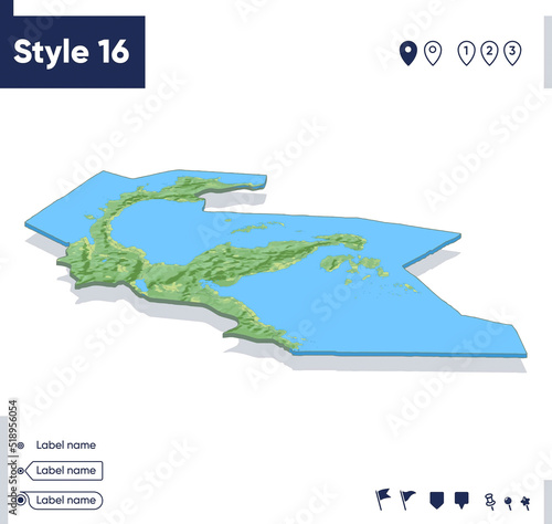 Central Sulawesi, Indonesia - map with shaded relief, land cover, rivers, mountains. Biome map with shadow.