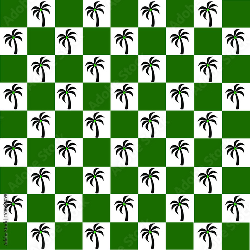 dark green and white square shape with silhouette of coconut tree seamless pattern design.