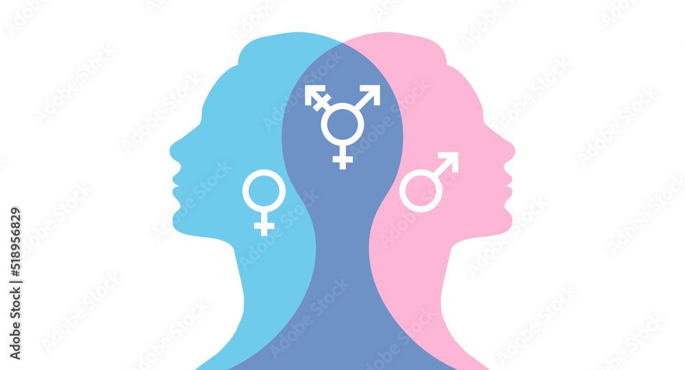 World sexual health day. Man, woman, Third gender and sex concept. Concept of gender, health and development. Symbol of transgender on color background.