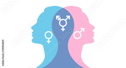 World sexual health day. Man, woman, Third gender and sex concept. Concept of gender, health and development. Symbol of transgender on color background. photo
