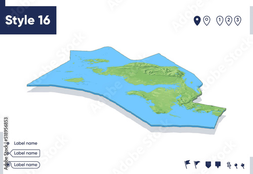 West Papua, Indonesia - map with shaded relief, land cover, rivers, mountains. Biome map with shadow. © Александр Филинков