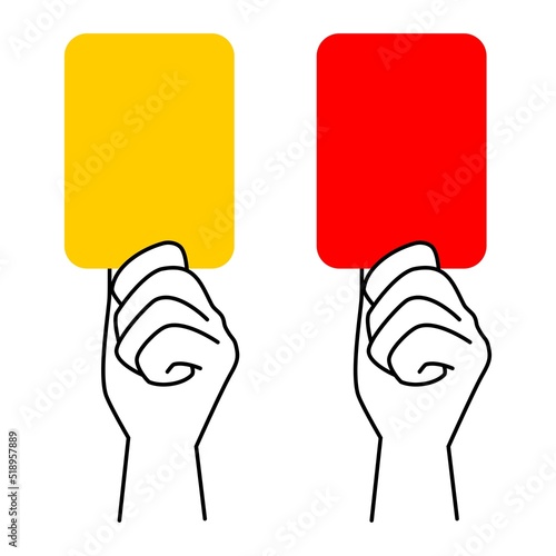 レッドカードとイエローカードを持った手のイラスト素材