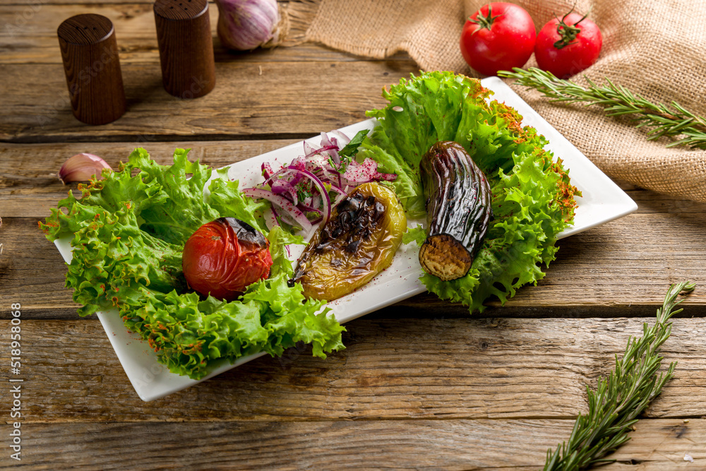 grilled vegetables on a plate on old wooden table grilled vegetables on a plate on old wooden table