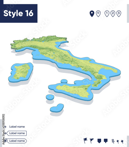 Italy - map with shaded relief, land cover, rivers, mountains. Biome map with shadow. © Александр Филинков