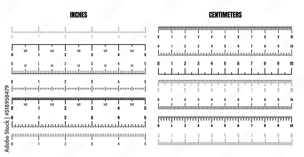 Realistic black centimeter and inch scale for measuring length or ...