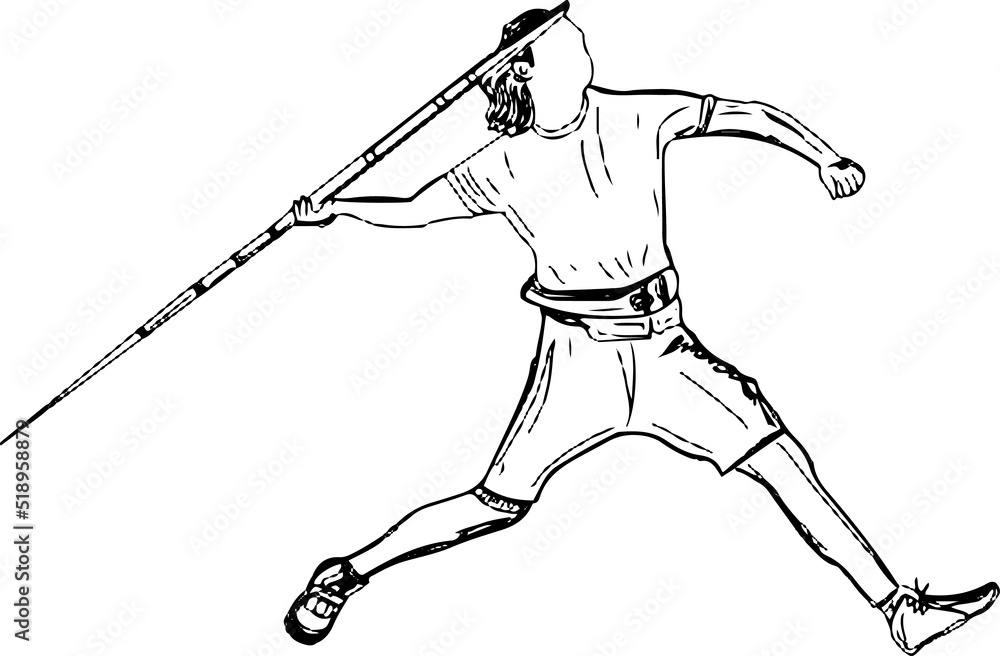 Sketch drawing of javelin throw player, javelin throw vector