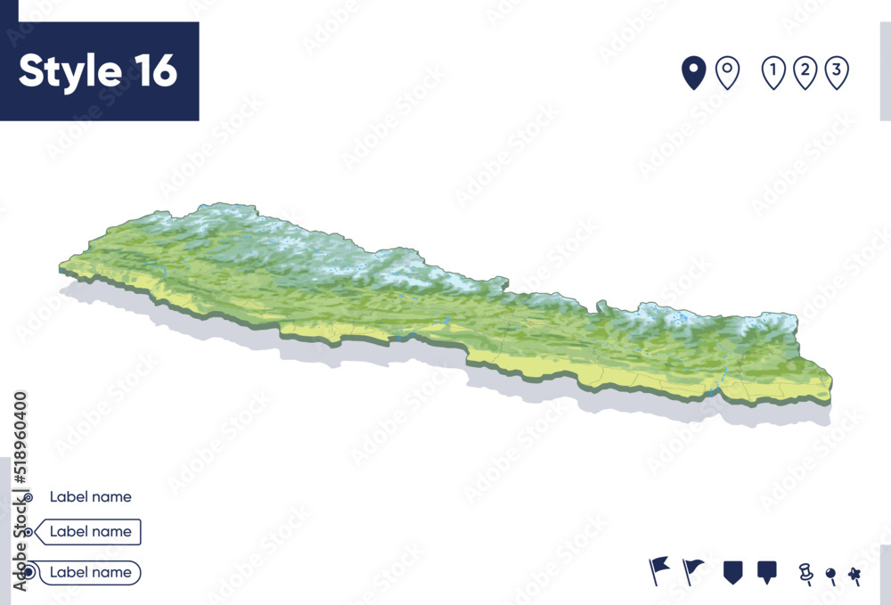 Nepal - map with shaded relief, land cover, rivers, mountains. Biome ...