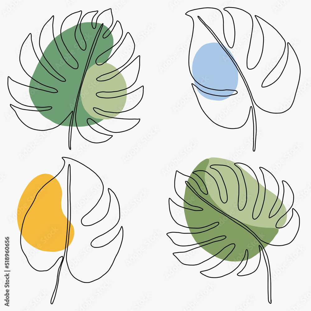 Simplicity monstera leaf freehand continuous line drawing flat design. - obrazy, fototapety, plakaty 