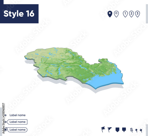 Vestfold Og Telemark, Norway - map with shaded relief, land cover, rivers, mountains. Biome map with shadow.