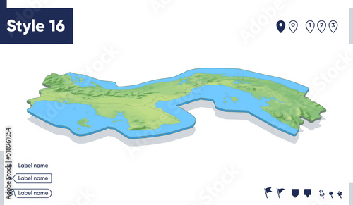 Panama - map with shaded relief, land cover, rivers, mountains. Biome map with shadow. © Александр Филинков