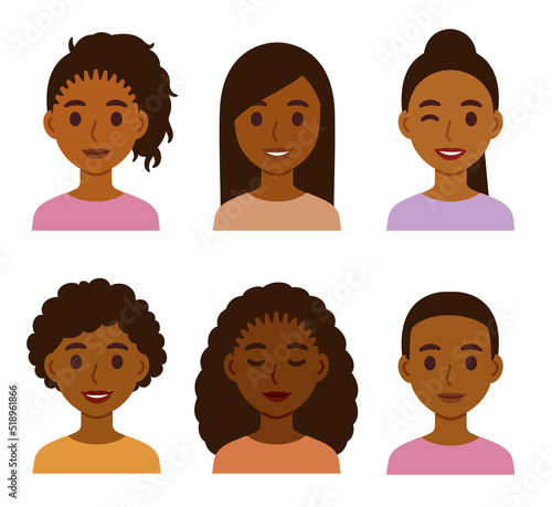 Black women hairstyles cartoon set