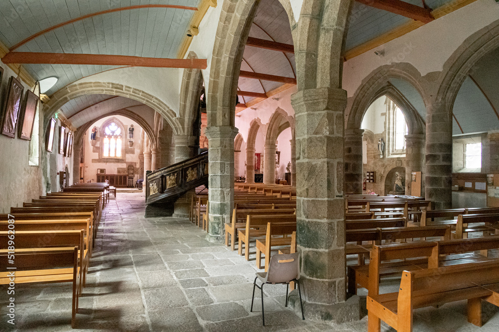 Ploumilliau (Plouilio), France. Inside the Eglise Saint-Milliau (St Miliau Church), a Roman Catholic Gothic temple in this small town of Brittany