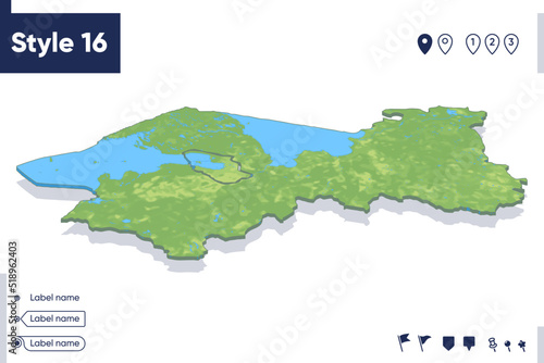 Leningrad Region, Russia - map with shaded relief, land cover, rivers, mountains. Biome map with shadow. © Александр Филинков
