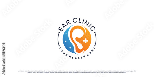 Ear logo design for medical clinic with negative space and circle concept Premium Vector