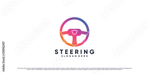 Car steering wheel logo design inspiration with gradient style color Premium Vector