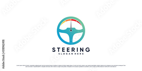 Car steering wheel and rpm icon logo vector illustration with creative concept Premium Vector