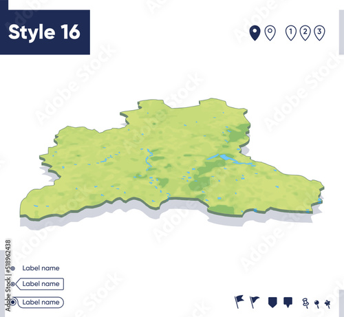 Lipetsk Region  Russia - map with shaded relief  land cover  rivers  mountains. Biome map with shadow.