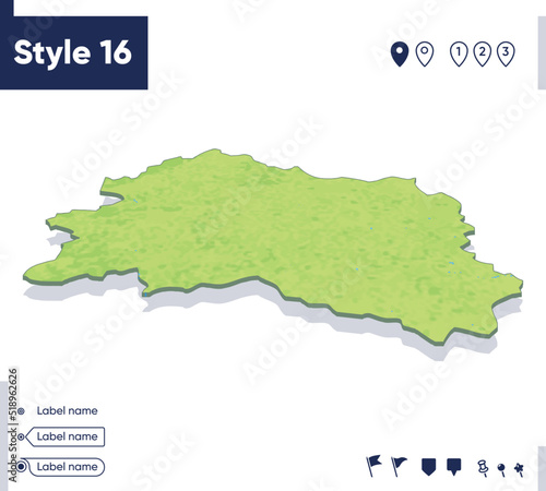 Orel Region, Russia - map with shaded relief, land cover, rivers, mountains. Biome map with shadow.