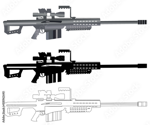 illustration of a gun of  Barrett M82 antimaterial sniper rifle.  Coloring page, and colorful clipart character. gun design for t-shirt print, icon, logo, label, patch, or sticker. Vector image 