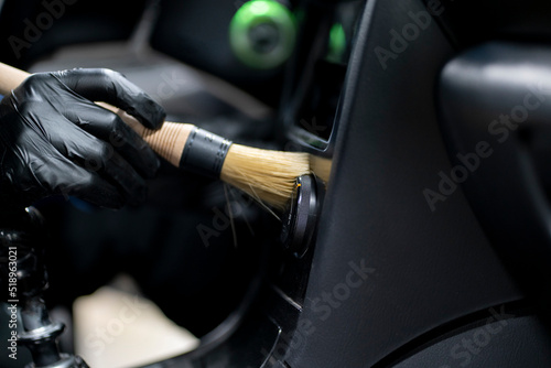 cleaning car interior in the studio