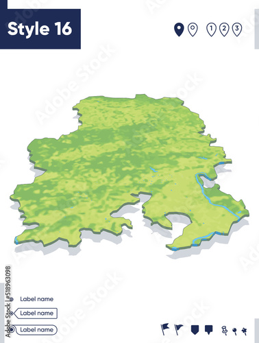 Udmurtian Republic, Russia - map with shaded relief, land cover, rivers, mountains. Biome map with shadow. photo