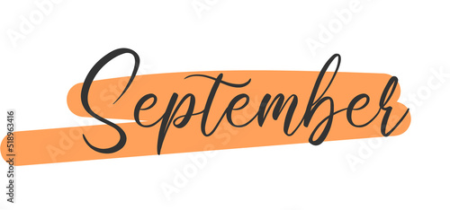 September Autumn word on white background. Hand drawn Calligraphy lettering Vector illustration photo