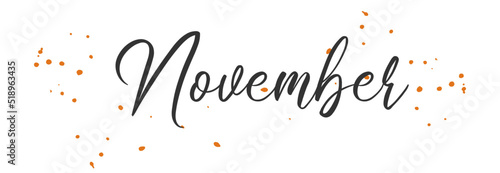 November Autumn word on white background. Hand drawn Calligraphy lettering Vector illustration